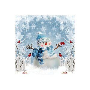 White Snowflake With Cardinal in Snow Unframed Canvas Wall Art  16" X 16"